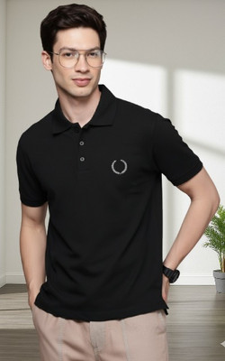 Siya Fashion Solid Men Polo Neck Black T-Shirt