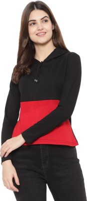 DEEPMAYRA COLLECTION Colorblock Women Hooded Neck Red, Black T-Shirt