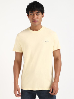 TOMMY HILFIGER Solid Men Round Neck Beige T-Shirt