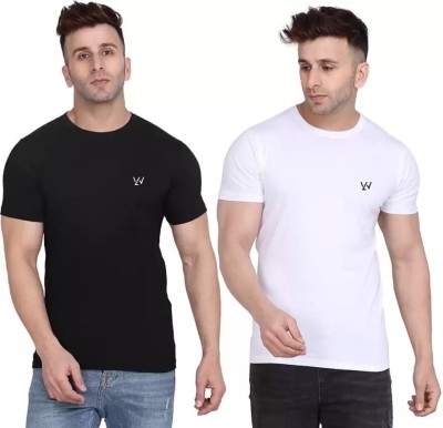 Lee Werks Solid Men Round Neck Black, White T-Shirt