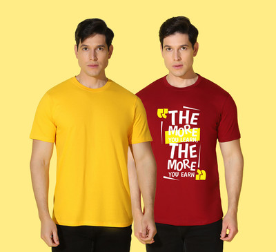WOOSTRO Printed, Solid Men Round Neck Multicolor T-Shirt