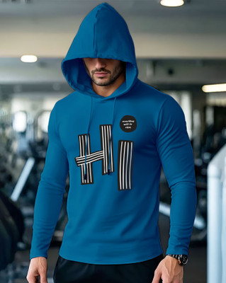 AUSK Printed Men Hooded Neck Dark Blue T-Shirt