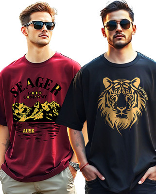 AUSK Graphic Print Men Round Neck Black, Maroon T-Shirt