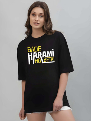 Moda Rapido Graphic Print Women Round Neck Black T-Shirt