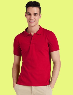 Uv Creation Solid Men Polo Neck Red T-Shirt