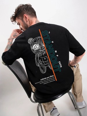 Jump Cuts Printed, Typography Men Round Neck Black T-Shirt
