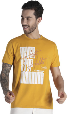 Rare Bond Studios Graphic Print, Printed, Typography Men Round Neck Yellow T-Shirt