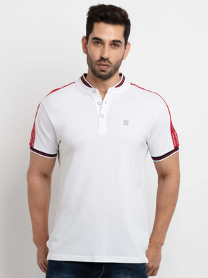 Status Quo Solid Men Polo Neck White T-Shirt
