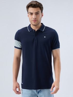 KILLER Solid Men Polo Neck Dark Blue T-Shirt
