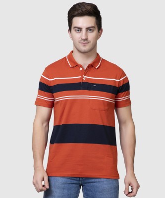 PRORIDERS Striped Men Polo Neck Orange T-Shirt