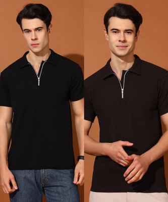 SYDNEY HILLS Self Design Men Zip Neck Multicolor T-Shirt