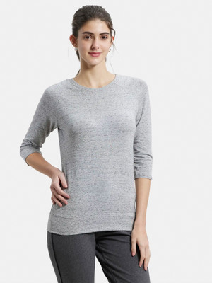 JOCKEY Solid Women Round Neck Grey T-Shirt