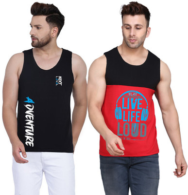 SLOWLORIS Typography Men Scoop Neck Black, Red T-Shirt