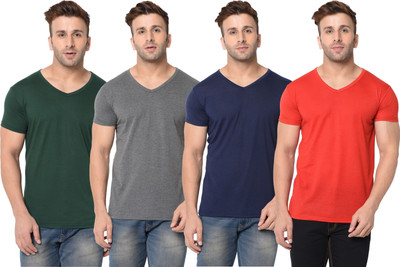 JB Jangoboy Solid Men V Neck Multicolor T-Shirt