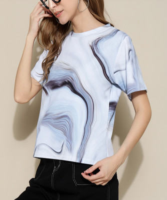 Doil Domec Printed Women Round Neck White T-Shirt