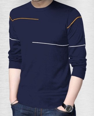 Reya Striped Men Round Neck Blue T-Shirt