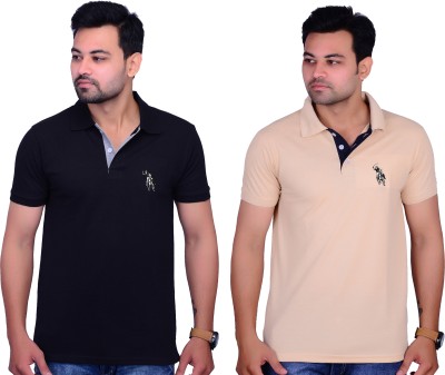 Cousin's Solid Men Polo Neck Beige T-Shirt