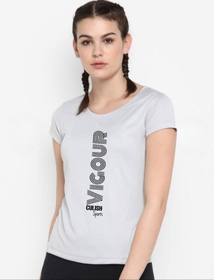 SPOWEARY Typography Women Round Neck Grey T-Shirt