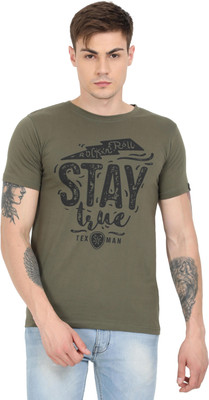 Texman Printed Men Round Neck Green T-Shirt