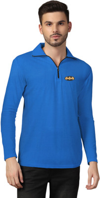GEUM Solid Men Polo Neck Blue T-Shirt
