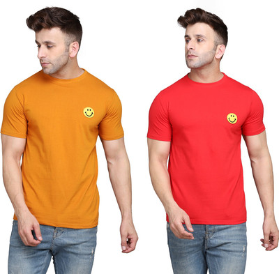 GEUM Solid Men Round Neck Red, Orange T-Shirt