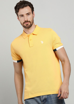 U.S. POLO ASSN. Solid Men Polo Neck Yellow T-Shirt