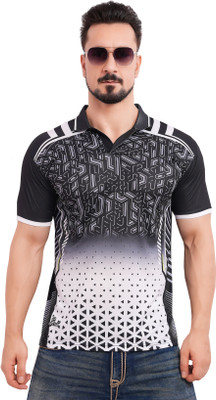 NTIFIC Printed Men Polo Neck Multicolor T-Shirt