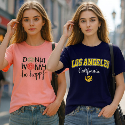 Fabflee Solid Women Round Neck Multicolor T-Shirt