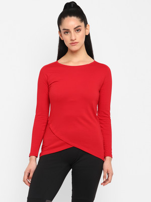 Ap'pulse Solid Women Round Neck Red T-Shirt