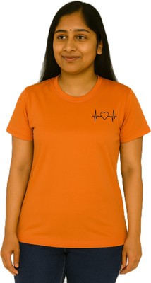 purycot Solid Women Round Neck Orange T-Shirt