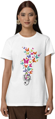 Special Trend Hub Printed Women Round Neck White T-Shirt