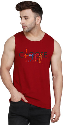 SLOWLORIS Printed Men Round Neck Maroon T-Shirt