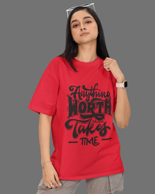 SNUG24 Printed Women Round Neck Red T-Shirt