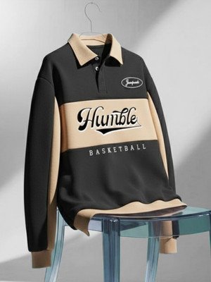Jump Cuts Printed Men Polo Neck Black, Beige T-Shirt