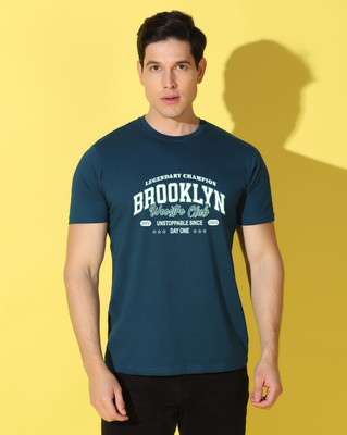 WOOSTRO Printed Men Round Neck Dark Blue T-Shirt