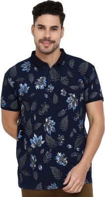 V-MART Printed Men Polo Neck Dark Blue T-Shirt