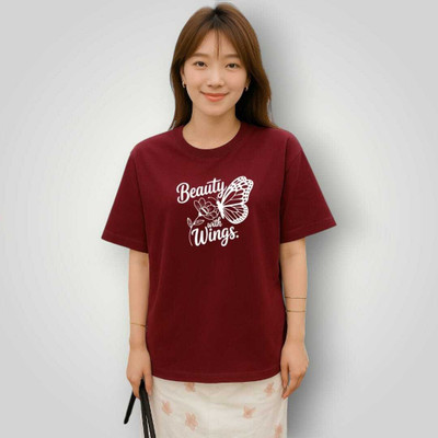 Stylicity Printed Women Round Neck Maroon T-Shirt