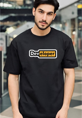 goodsign Typography Men Round Neck Black T-Shirt