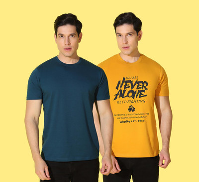 WOOSTRO Graphic Print Men Round Neck Yellow, Navy Blue T-Shirt