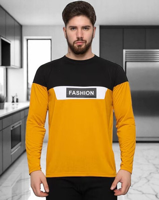 Autna Printed Men Round Neck Yellow T-Shirt