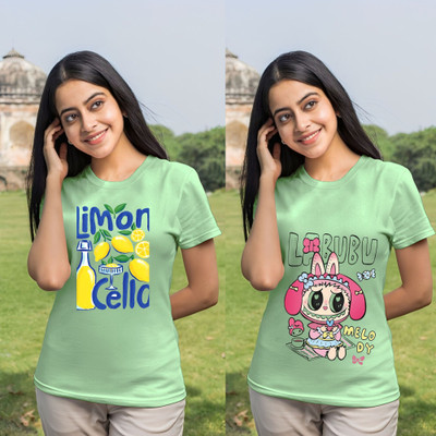 Kintu Parantu Printed Women Round Neck Green T-Shirt