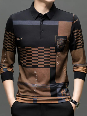 MD By Printed Men Polo Neck Black T-Shirt