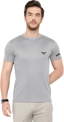 MISSILLE Solid Men Round Neck Grey T-Shirt