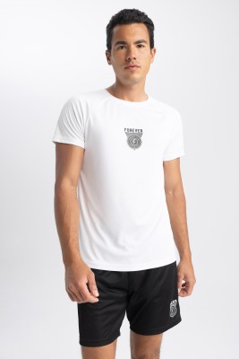 defacto Printed Men Round Neck White T-Shirt