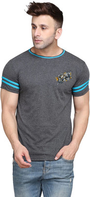 tfurnish Printed Men Round Neck Grey T-Shirt