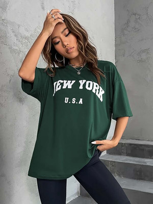 Herway Graphic Print Women Round Neck Green T-Shirt