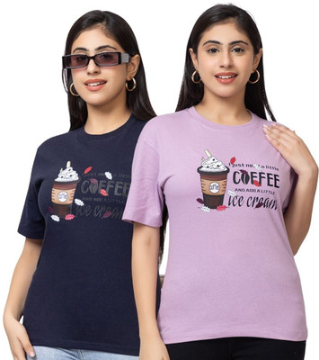 Pyro Spirit Typography Women Round Neck Navy Blue, Purple T-Shirt