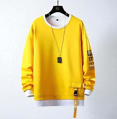 Autna Solid Men Round Neck Yellow T-Shirt