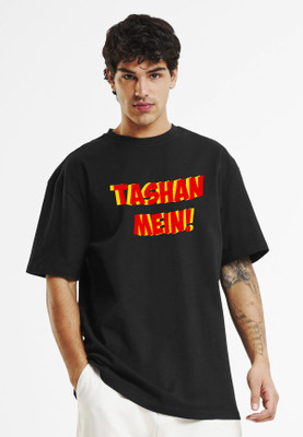 Jungle Spunk Printed, Solid Men Crew Neck Black T-Shirt