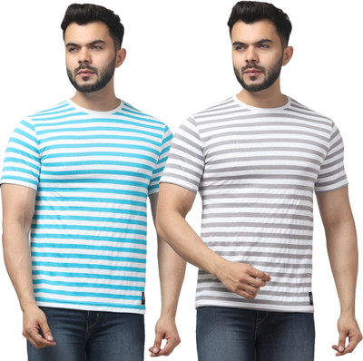 SRGARMENTSSG Striped Men Round Neck Blue, Grey, White T-Shirt